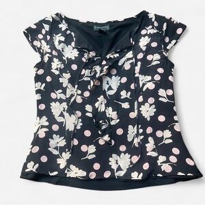 Banana Republic Black Light Ditsy Spring 100% Silk Blouse •Size M